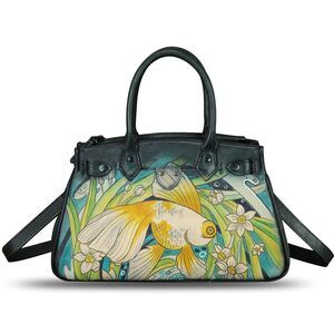 7800 Leather Satchel Hand Painted Leather Handbag Top Handle Bag Handmade